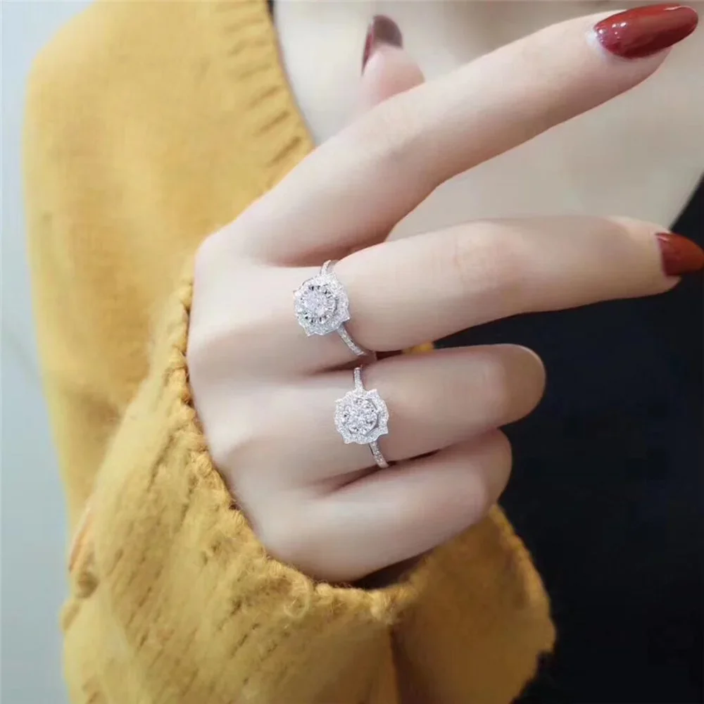 🎀Beautiful Round Shiny CZ Diamond Flower Micro Pave Wedding Ring, UNVN12316